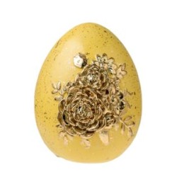 Πασχαλινό αυγό πολυεστερικό κίτρινο με χρυσά λουλούδια 6,5x6,5x8,5εκ.