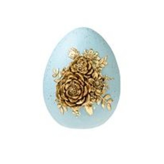 Πασχαλινό αυγό πολυεστερικό σιέλ με χρυσά λουλούδια 6,5x6,5x8,5εκ.
