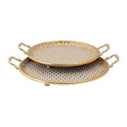 Σετ 2 δίσκοι διακοσμητικοί μεταλλικοί χρυσό/λευκό