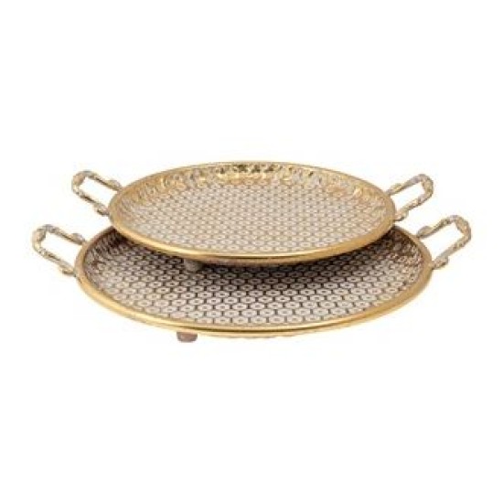 Σετ 2 δίσκοι διακοσμητικοί μεταλλικοί χρυσό/λευκό