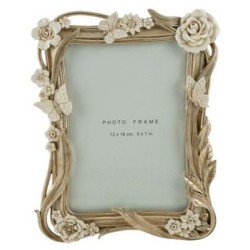 Κορνίζα polyresin σαμπανί με μπεζ λουλούδια 15x20εκ.