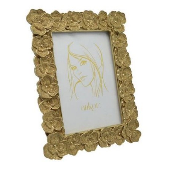 Κορνίζα πολυεστερική χρυσά λουλούδια 13x18εκ.