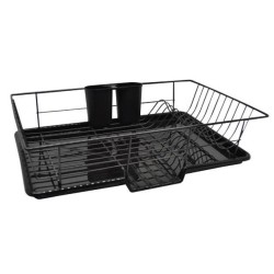 Πιατοθήκη μεταλλική με δίσκο και κουταλοθήκη μαύρη ματ 48x30x11εκ.