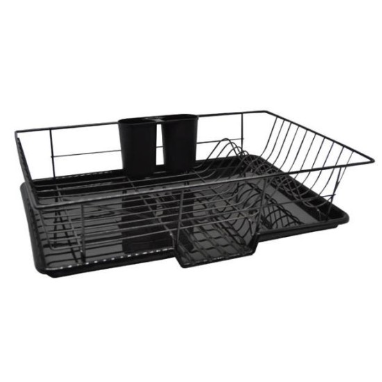 Πιατοθήκη μεταλλική με δίσκο και κουταλοθήκη μαύρη ματ 48x30x11εκ.