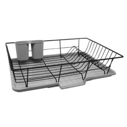 Πιατοθήκη μεταλλική με δίσκο και κουταλοθήκη μαύρο/γκρι 48x30x11εκ.