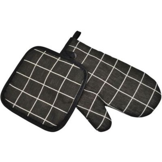 Σετ γάντι με πιάστρα κουζίνας υφασμάτινο καρό λευκό/μαύρο