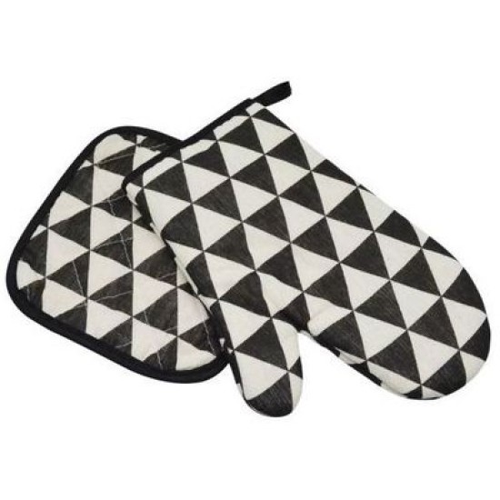 Σετ γάντι με πιάστρα κουζίνας υφασμάτινο ρόμβοι λευκό/μαύρο