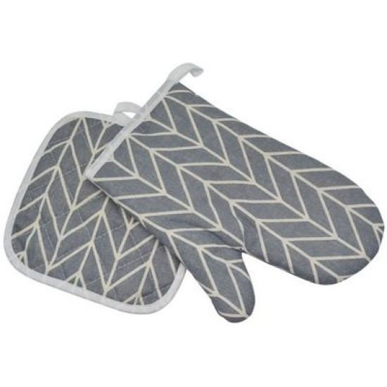 Σετ γάντι με πιάστρα κουζίνας υφασμάτινο λευκό/γκρι