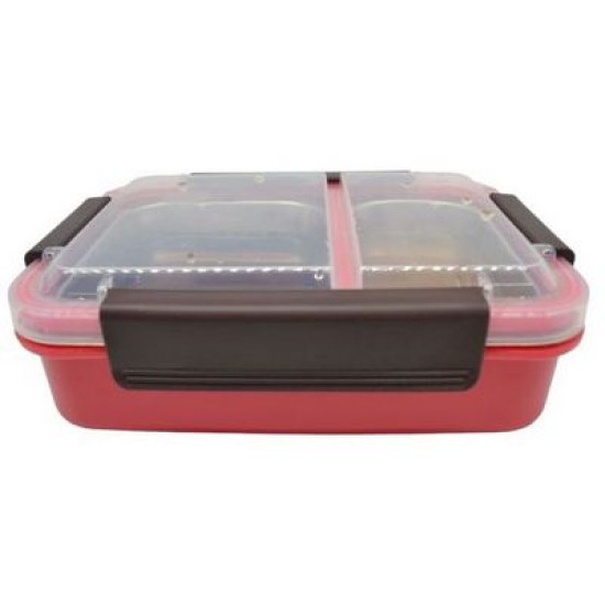 Φαγητοδοχείο πλαστικό/ανοξείδωτο 2 θέσεων 23x16x7εκ. κόκκινο