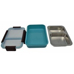 Φαγητοδοχείο πλαστικό/ανοξείδωτο 2 θέσεων 23x16x7εκ. μπλε