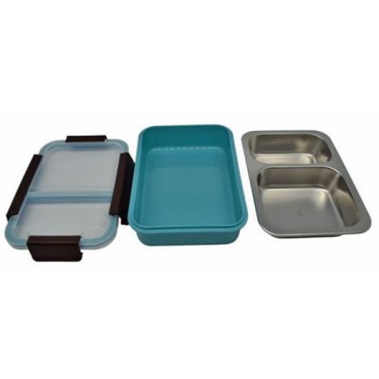 Φαγητοδοχείο πλαστικό/ανοξείδωτο 2 θέσεων 23x16x7εκ. μπλε