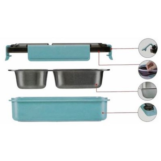 Φαγητοδοχείο πλαστικό/ανοξείδωτο 2 θέσεων 23x16x7εκ. μπλε