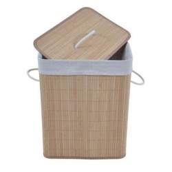 Καλάθι απλύτων μπαμπού φυσικό χρώμα με ύφασμα 41x31x50εκ.