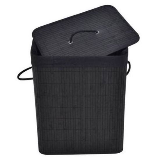 Καλάθι απλύτων μπαμπού μαύρο χρώμα με ύφασμα 41x31x50εκ.