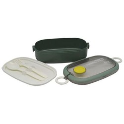 Φαγητοδοχείο πλαστικό πράσινο με κουτάλι/πιρούνι 20,9x12x7,5εκ. 900ml