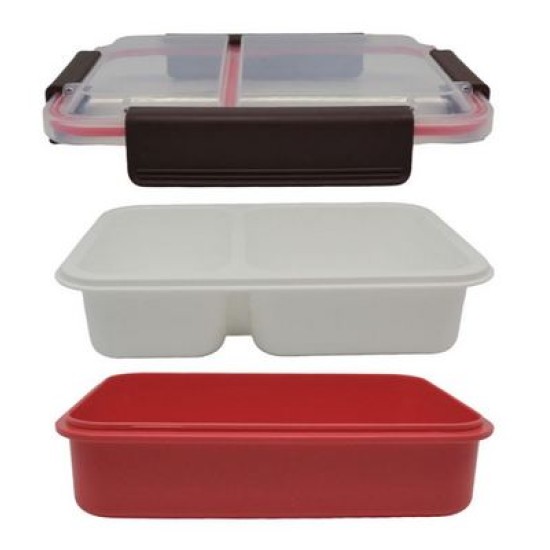 Φαγητοδοχείο πλαστικό 2 θέσεων κόκκινο 23x16,4x7εκ. 1L