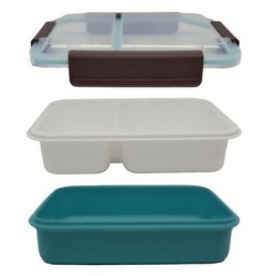 Φαγητοδοχείο πλαστικό 2 θέσεων μπλε 23x16,4x7εκ. 1L