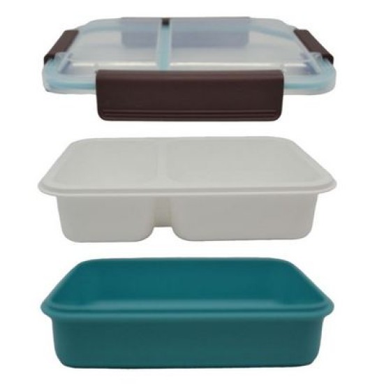 Φαγητοδοχείο πλαστικό 2 θέσεων μπλε 23x16,4x7εκ. 1L