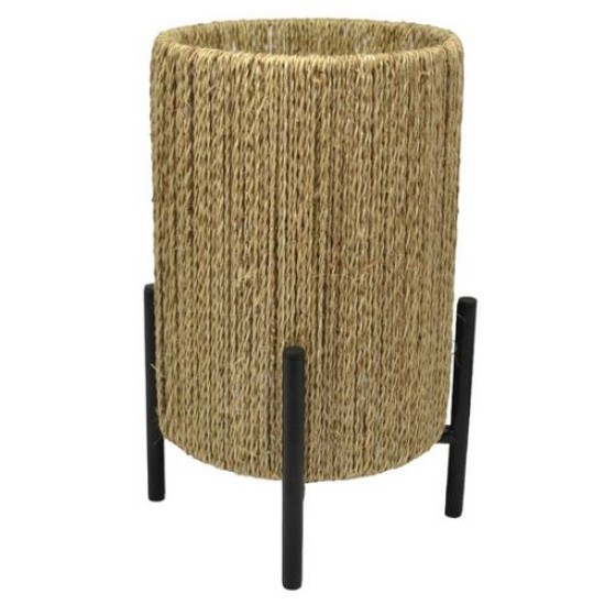 Φωτιστικό επιτραπέζιο μέταλλο/ύφασμα μαύρο/μπεζ 17x17x28,5εκ.