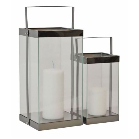 Σετ 2 φανάρια μέταλλο/γυαλί μαύρο/διάφανο