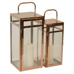 Σετ 2 φανάρια μέταλλο/γυαλί rose gold/διάφανο