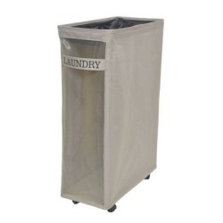 Καλάθι απλύτων υφασμάτινο μπεζ χρώμα με ροδάκια 19x40x60εκ. 40L