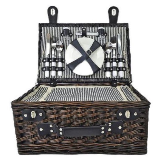 Σετ πικ-νικ με ισοθερμική θήκη και αξεσουάρ για 4 άτομα γκρι/μαύρες ρίγες