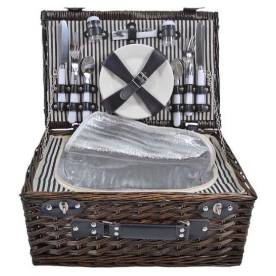 Σετ πικ-νικ με ισοθερμική θήκη και αξεσουάρ για 4 άτομα γκρι/μαύρες ρίγες