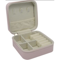 Μπιζουτιέρα από δερματίνη με βελούδινη επένδυση ροζ/κρεμ 10x10x5εκ.