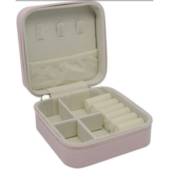 Μπιζουτιέρα από δερματίνη με βελούδινη επένδυση ροζ/κρεμ 10x10x5εκ.