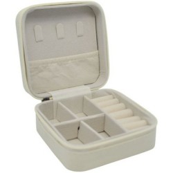 Μπιζουτιέρα από δερματίνη με βελούδινη επένδυση εκρού/κρεμ 10x10x5εκ.