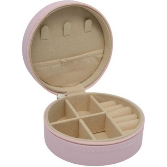 Μπιζουτιέρα από δερματίνη με βελούδινη επένδυση ροζ/μπεζ 9,5x5εκ.