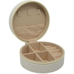 Μπιζουτιέρα από δερματίνη με βελούδινη επένδυση εκρού/μπεζ 9,5x5εκ.