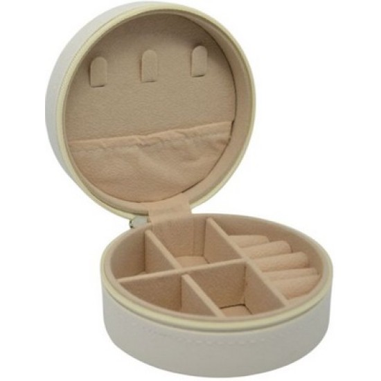 Μπιζουτιέρα από δερματίνη με βελούδινη επένδυση εκρού/μπεζ 9,5x5εκ.