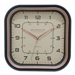 Ρολόι τοίχου πλαστικό τετράγωνο rose gold/μαύρο/μπεζ 29x29x5εκ.