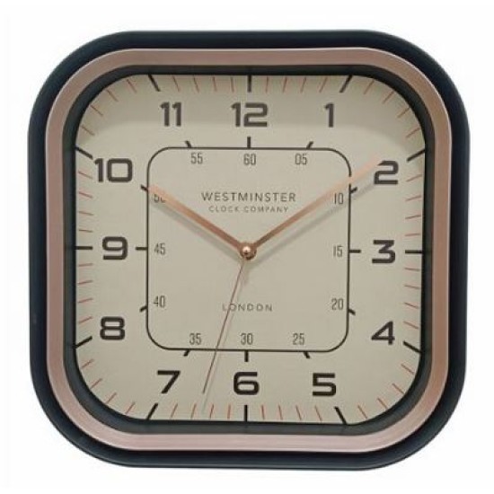 Ρολόι τοίχου πλαστικό τετράγωνο rose gold/μαύρο/μπεζ 29x29x5εκ.