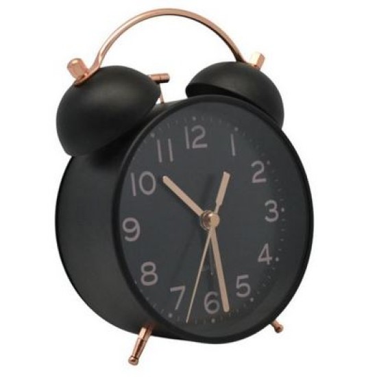 Ρολόι-ξυπνητήρι μεταλλικό αθόρυβο μαύρο/rose gold 11x5,2x15,7εκ.