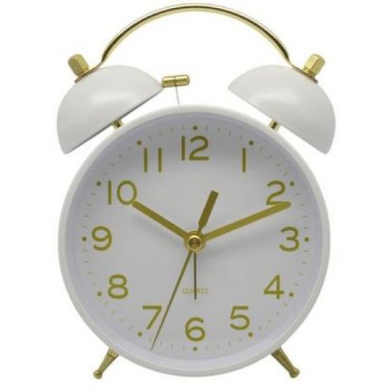 Ρολόι-ξυπνητήρι μεταλλικό αθόρυβο λευκό/χρυσό 11x5,2x15,7εκ.