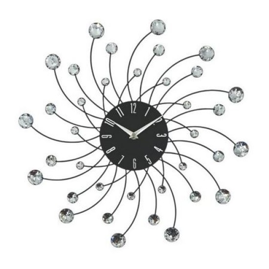 Ρολόι τοίχου μεταλλικό μαύρο με διάφανους κρυστάλλους 46x46x4εκ.