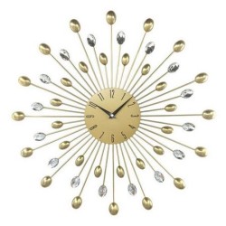 Ρολόι τοίχου μεταλλικό χρυσό με διάφανους κρυστάλλους 50x50x4εκ.