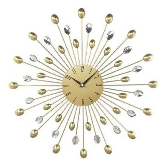 Ρολόι τοίχου μεταλλικό χρυσό με διάφανους κρυστάλλους 50x50x4εκ.