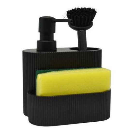 Δοχείο για κρεμοσάπουνο με θήκη για σφουγγαράκι και βουρτσάκι πολυεστερικό μαύρο 13,3x9,7x15,7εκ.