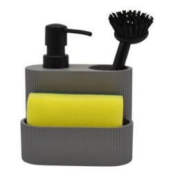 Δοχείο για κρεμοσάπουνο με θήκη για σφουγγαράκι και βουρτσάκι πολυεστερικό γκρι 13,3x9,7x15,7εκ.