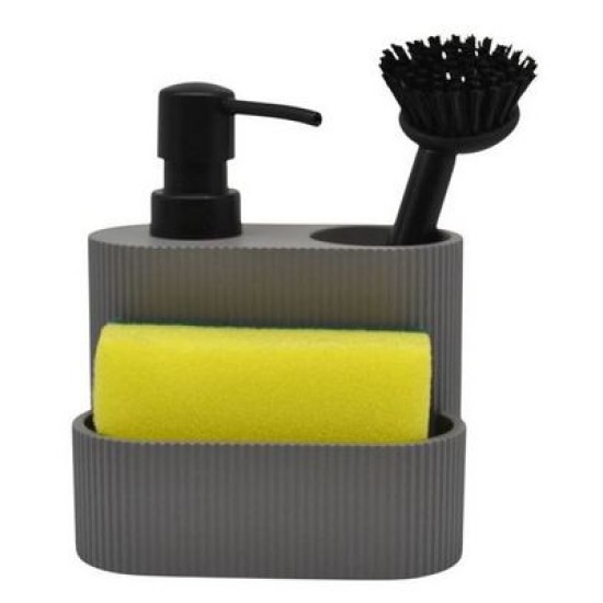 Δοχείο για κρεμοσάπουνο με θήκη για σφουγγαράκι και βουρτσάκι πολυεστερικό γκρι 13,3x9,7x15,7εκ.