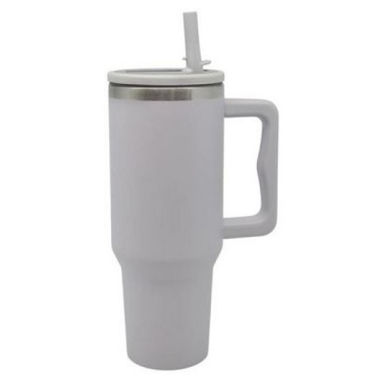 Ποτήρι-θερμός ανοξείδωτο 304 με καλαμάκι light grey 1.2L