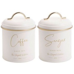 Σετ 2 βάζα καφέ/ζάχαρη μεταλλικά λευκό/χρυσό 11x16εκ.