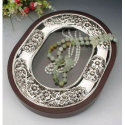 Στεφανοθήκη οβάλ επάργυρη με ξύλο 31x25x5εκ.