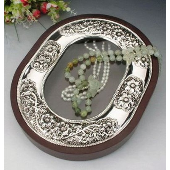 Στεφανοθήκη οβάλ επάργυρη με ξύλο 31x25x5εκ.