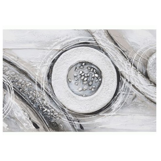 Πίνακας σε καμβά αφηρημένοι κύκλοι ασημί/λευκό 60x90x3εκ.