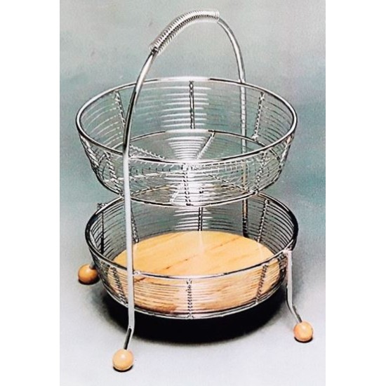 Φρουτιέρα 2όροφη ανοξείδωτο/ξύλο 45x28εκ.